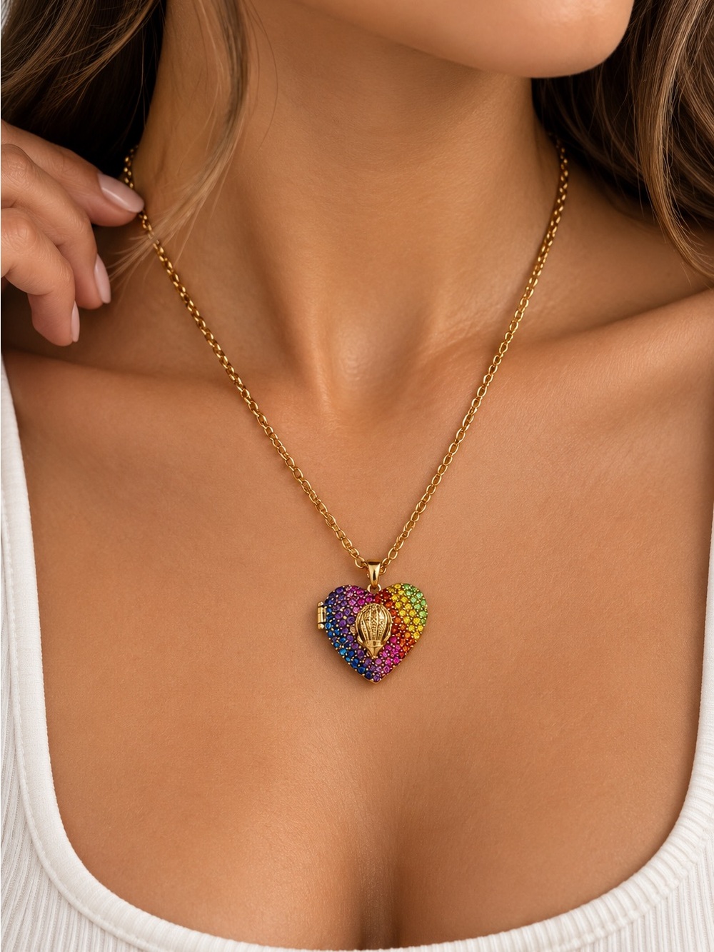 Kurt Geiger Gold Rainbow Crystal Heart Pendant Necklace